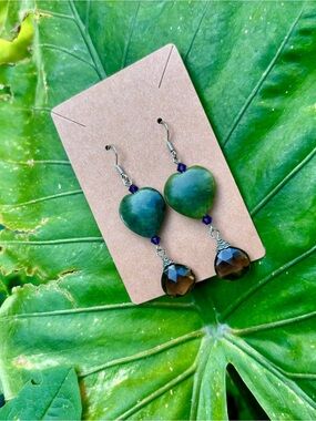 Handcrafted Jade heart earrings.